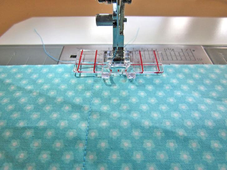 This will complete the quilting to the right of the center line. 8. Turn the pocket 180.