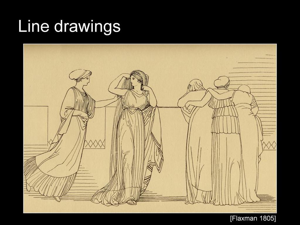 Other drawings rely on little or no shading. In this drawing by Flaxman, shading is limited to the cast shadows on the floor.
