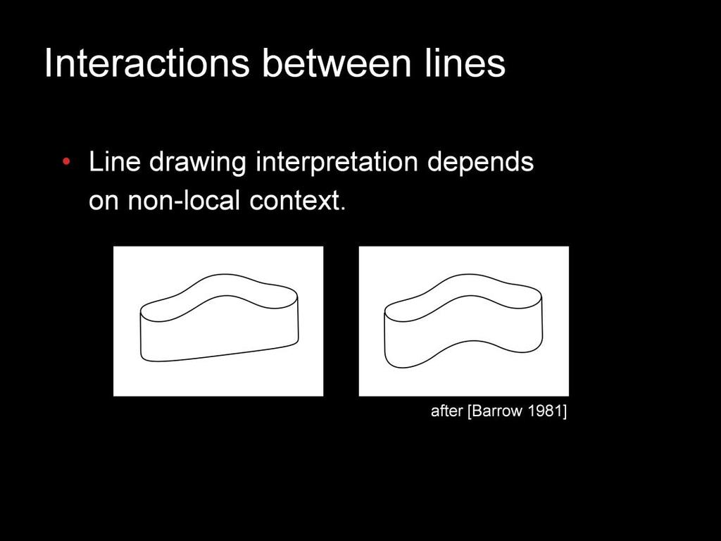 Although you might think the Penrose triangle shows that there are no global effects for visual inference, it s not that easy. Take a look at these two drawings.