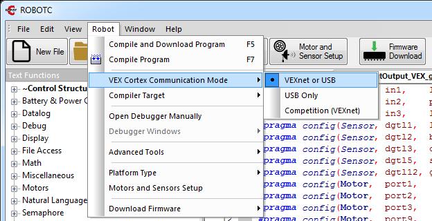 VEX Cortex Download Method Allows you to specify: How programs are downloaded Whether Cortex looks for VEXnet connection when it starts up
