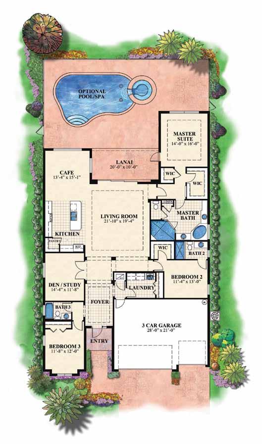 hawthorne 1 Story, 3 Bedrooms, 3 Baths, Den, 3 Car Garage Total A/C... 2,583 sq. ft. Entry...51 sq. ft. Garage...618 sq. ft. Lanai...200 sq. ft. Total Square Feet... 3,452 sq. ft. Optional Extended Lanai 2015 D.