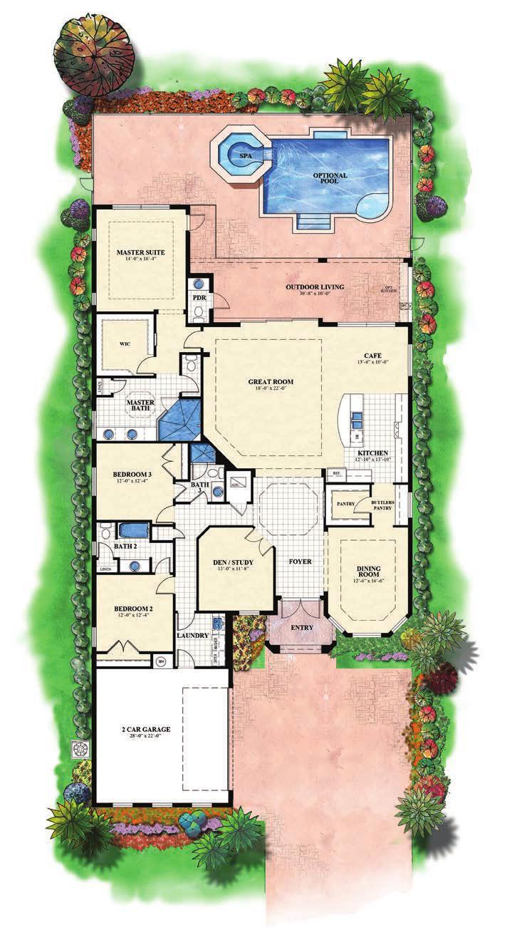 WASHINGTON 1 Story, 3 Bedrooms, 3.5 Baths, Den, 2 Car Garage Total A/C.... 2,788 sq. ft. Entry.... 82 sq. ft. Garage.... 499 sq. ft. Outdoor Living Area/Lanai.