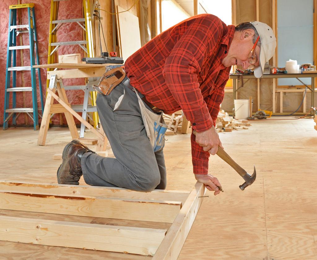Carpenter 6. When laying out walls, a tape measure is hooked on the end of plates (or on floors, on the rim joists).