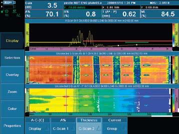 Ultrasound Software Full-Featured C-Scan Monitors amplitude, peak position, crossing level position, and thickness on each gate.