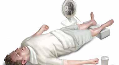 Health 37 The Kuwaiti Digest Use a fan to lower temperature Elevate feet Apply cold compresses Have victim lie down Have victim drink fluids Children under two years of age. Very elderly people.