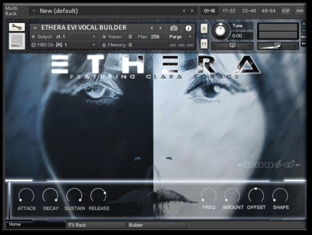 ETHERA EVI VOCAL BUILDER 1) Attack, Decay, Sustain, Release: A classic ADSR to control the audio envelope.