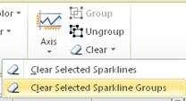 2. Click the Design tab. Then, in the Group group, click Ungroup. Now that sparkline is on its own, no longer part of the group. 3.