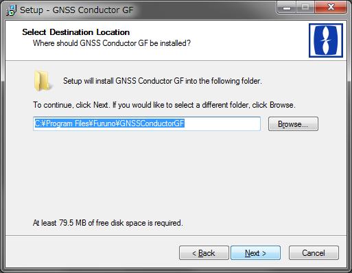 <3> Select a folder to install the GNSS Conductor GF, and click Next >.