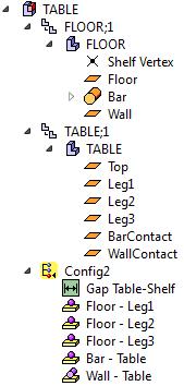 Manage features 1. In the Tree view, expand the parts FLOOR and TABLE.