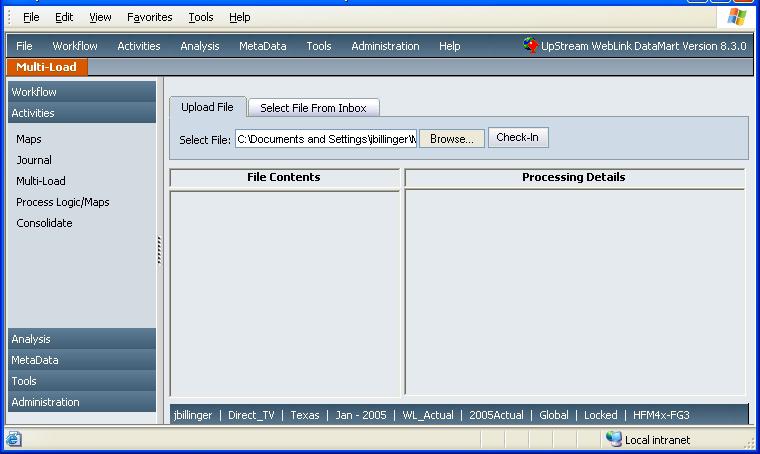 Hyperion FDM Administrator Training Guide Select the Multiload link from the Activities Menu. The Multiload screen will be displayed.