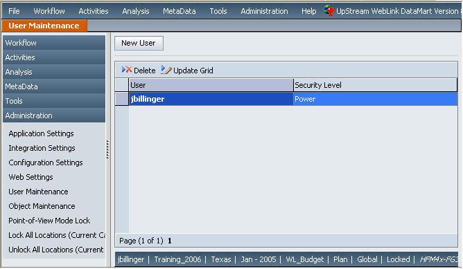 Hyperion FDM Administrator Training Guide User Security Setting up User Security Click User Maintenance in the Administration Menu to open the User Maintenance form.