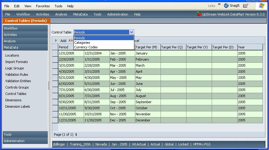 Then click on Control Tables to open the Control Tables Screen. Figure 6-1: Control Tables Screen.