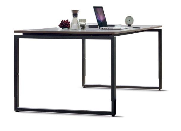 wood edge, or compact top. Wood surfaces stained. Frame: tubular steel frame with four-legged base or skid frame, 60/30 mm rectangular tubular design, plastic glides.