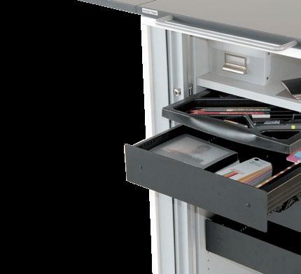 Drawer with automatic return and individual anti-tilt locking mechanism.