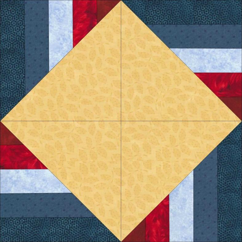 (Press seam allowances toward the Cream fabric) Make 40 of these units Make 40 of these units Arrange 4 of a like-colored unit with the cream color triangle pointing toward the center.