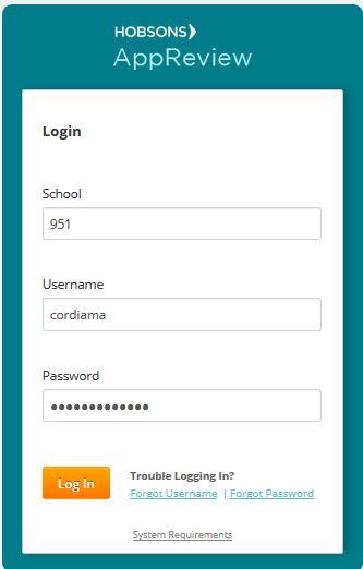 How to set up AppReview 1. Log in to AppReview at https://ar.applyyourself.com a. Use 951 as the school code, your 6+2 as your username, and the password you created. 2.