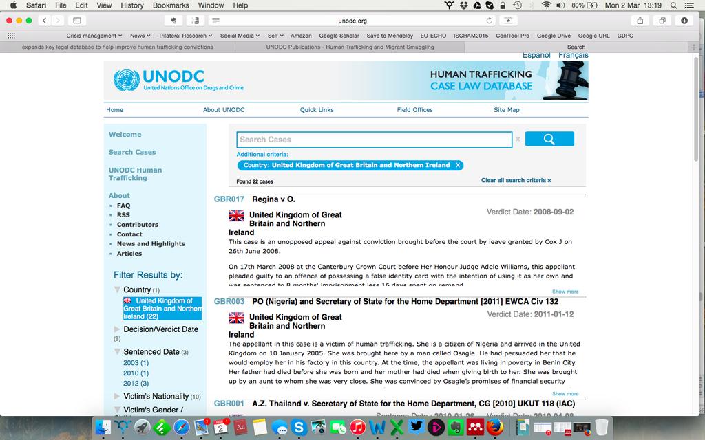 COMBATTING - EXAMPLE UNODC case law database Publicly available repository of summaries & full court cases to support