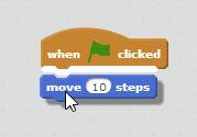 (Click on the green flag above the stage) The cat moves a