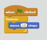Put the mouth of forever over the blue move 10 steps block