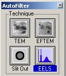 Figure 4-7. Alignment using AutoPEELS. 6. To optimise the energy resolution, one can focus the ZLP by clicking on the Focus button. Figure 4-8. Focussing using AutoPEELS.