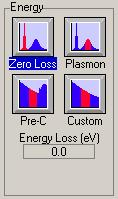 5. Specify the start energy range of interest (in this case, the zero-loss). Do this by clicking on Zero Loss button within the AutoFilter floating window. Figure 4-13. AutoFilter Energy buttons. 6.