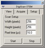 1. Lift up the TEM screen. 2. Collect an image by pressing Start on the View tab of the DigiScan floating window.