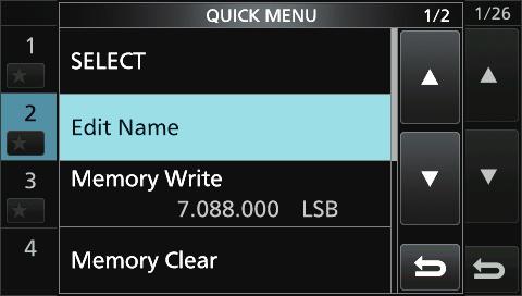 MENU» MEMORY. Touch the memory channel for second. 9. Touch [ab].