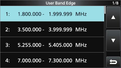. Open the User Band Edge screen.. Select a blank band. (Example: 0).