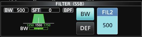 RECEIVING AND TRANSMITTING Selecting the IF filter The transceiver has IF filter passband widths for each mode, and you can select them on the FILTER screen.