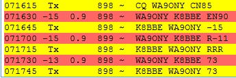 Typical FT8 Contact Yellow WA9ONY