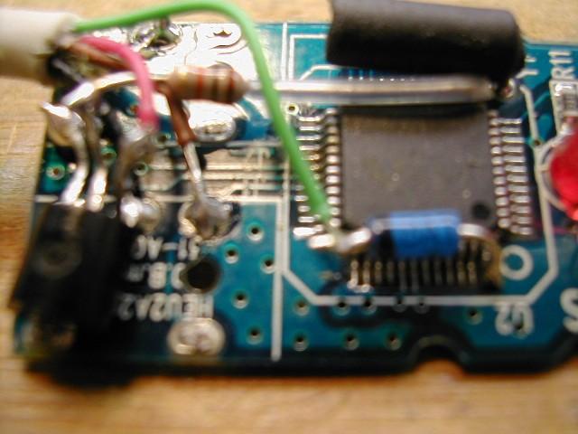 Note that the banded end (cathode) of the diode connects to the green wire: Finally, because of the way the parts are mounted, it would be