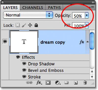 Let s see what happens with this new layer if I lower the Opacity value down to 50%: Once again lowering Opacity to 50%.