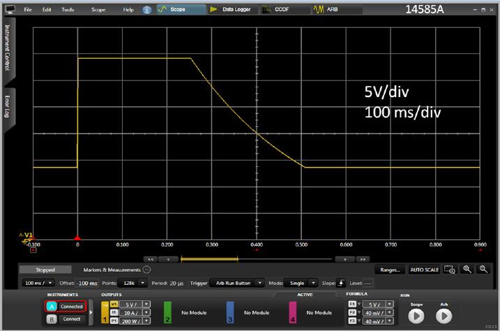 11 Keysight Quickly Generate Power Transients for Testing Automotive Electronics - Application Note The imported load-dump waveform file started and ended at 13.5 volts.
