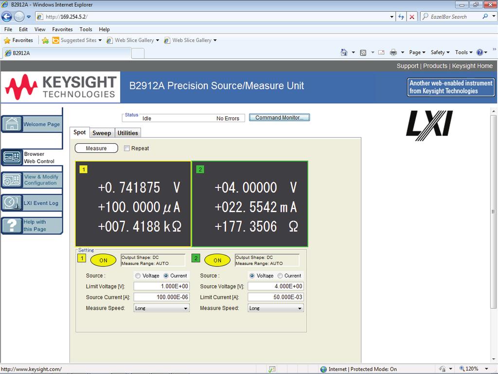 8 Keysight Resistance urements Using the B2900A Series of SMUs - Application Note Graphical Web Interface The Keysight B2900A Graphical Web Interface provides functionality to allow access to the