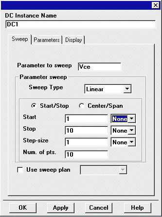 Sweep: allows you to sweep a parameter