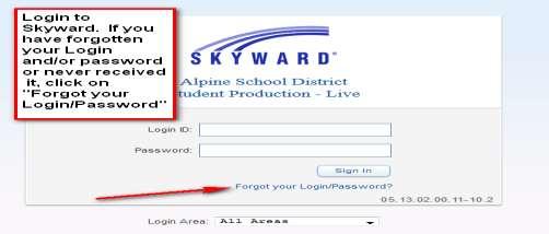 YOU WILL BE TAKEN TO THE SKYWARD LOGIN SCREEN IF YOU HAVE FORGOTTEN YOUR LOGIN AND PASSWORD: CLICK ON Forgot my login and