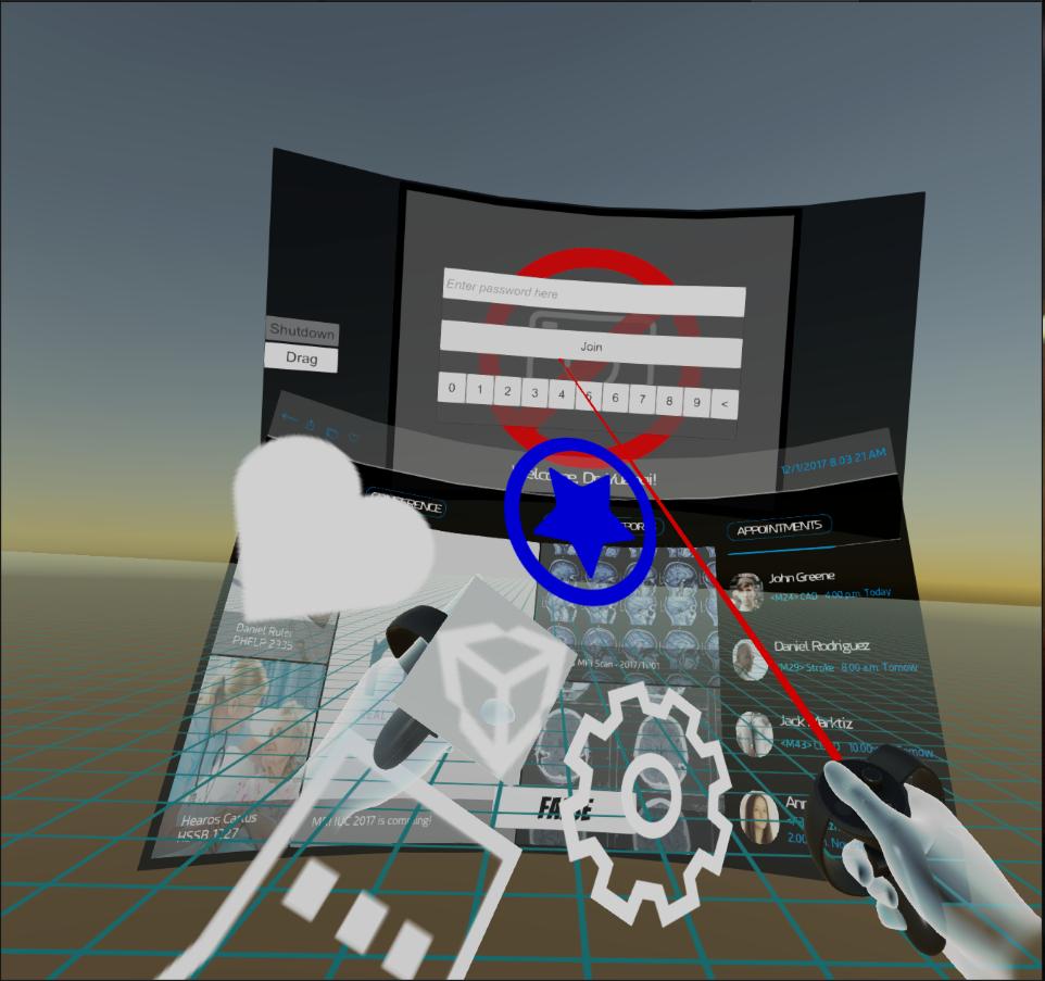 2 VR application interface Figure 5: VR interface In this common VR interface, user s left hand holds a menu which has four buttons that each can