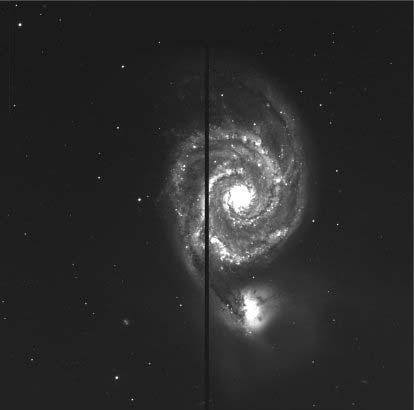 Mosaic Cameras 2. The pictures below show the galaxy M51 and the CCD mosaic that produced the image.