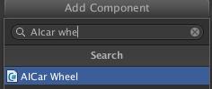 7) If your traffic cars have separate wheels, select the wheel objects and in the inspector click Add Component. Add the script named: AICar Wheel.