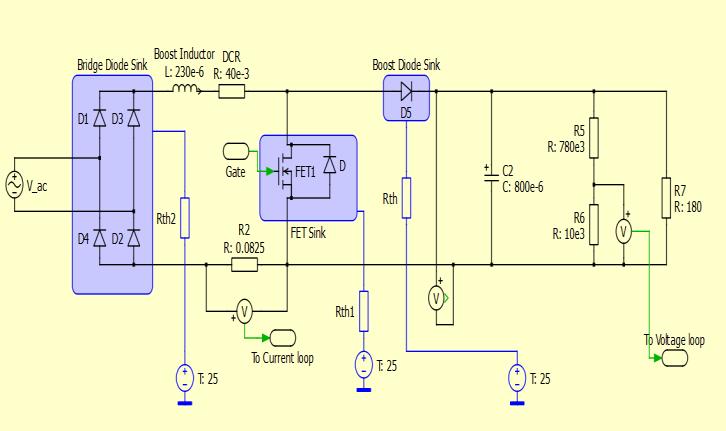 A. Power Stage Figure 8 PFC Boost Converter schematic in PLECS The boost inductor is calculated as follows: