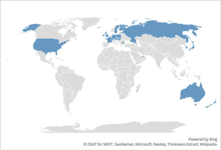 Figure 2: Countries where the 3400 3600 MHz band is being considered, auctioned or awarded for 5G (excludes temporary allocations for testing / trialling purposes)