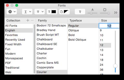 Fonts Window You can use the Mac OS X Fonts window to change font attributes