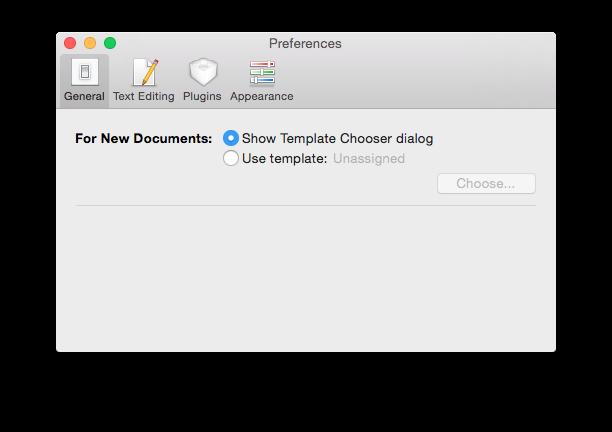 Preferences Window General Preferences Pane The General Preferences Pane lets you specify which template to use