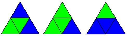 The number of ways to color is Case II: Three colors are used: We have three configurations as shown in the figure to the right: The number of ways to color is Case III: Two colors are used: We have