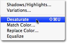 Desaturate command is a quick way to remove color from an image.
