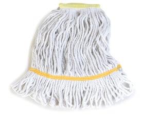 LOOPED END MOPS Synthetic/Cotton Blend Looped-End Maximum Durability 50-75 uses per mop S, M, and L are available in brick packs Absorption Durability Release Launderability Absorption Durability