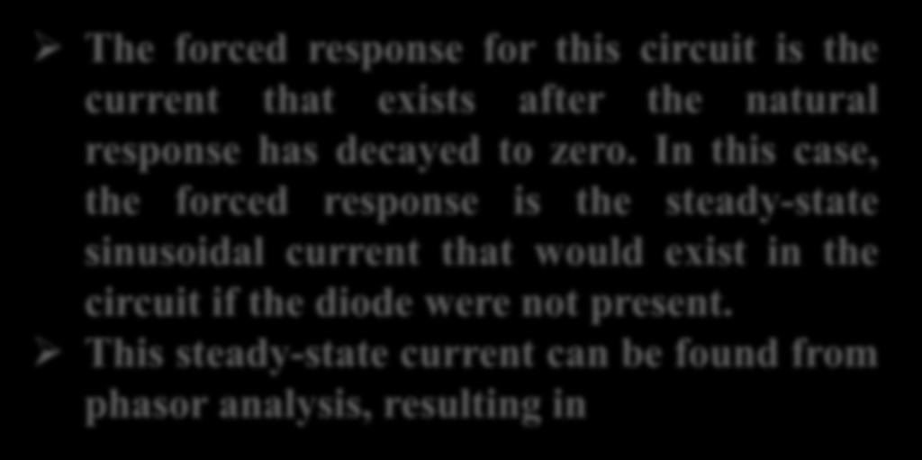 In this case, the forced response is the steady-state sinusoidal current that would
