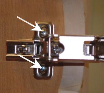 EASY REACH CORNER CABINET DOOR ADJUSTMENT Unscrew the hinge plate screws half a turn, on both hinge plates, to