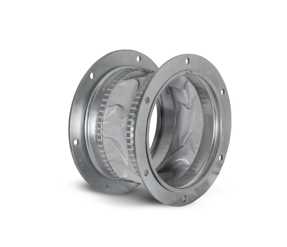 Flexible duct connector for circular ducts with flanges IA-K IA-K Flexible duct connector made of two FS steel flanges interconnected by IA flexible connetor.