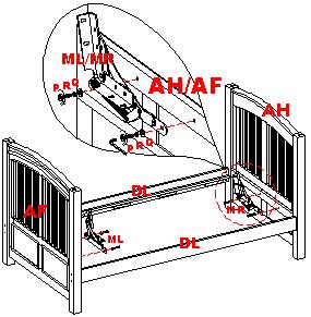Attach the Seat Frame (part GS) to the Sofa Right Bracket (part MR), by inserting two 3/4" Bolts (part P) through the Lock Washers and Flat Washers (part R & Q) through the bottom two holes of the